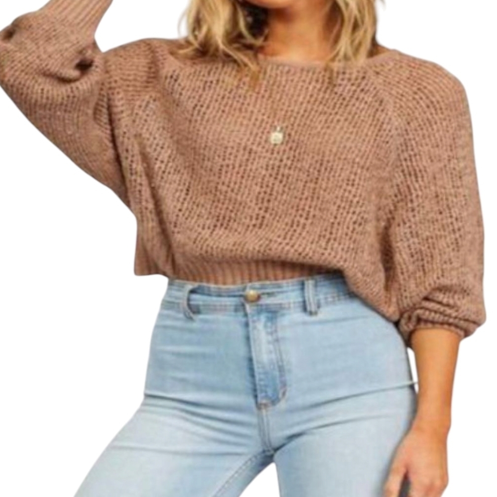 Billabong Tan Wide Knit Boxy SweaterBillabong Tan Wide Knit Boxy Sweater - Picture 3 of 8